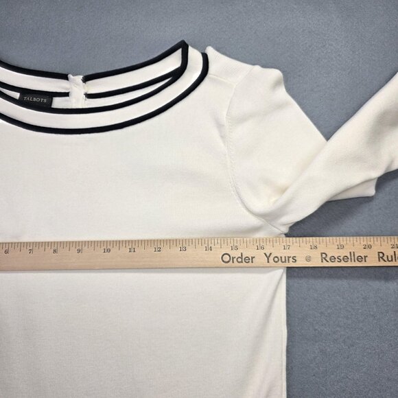 Talbots Sweater Womens M White Black Boat Neck 3/4 Sleeve Cotton Rayon Timeless - Picture 7 of 10